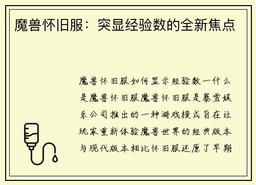 魔兽怀旧服：突显经验数的全新焦点